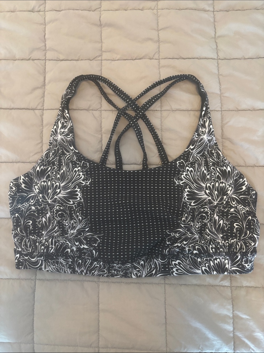 Lululemon - Black and White Floral Strappy Sports Bra